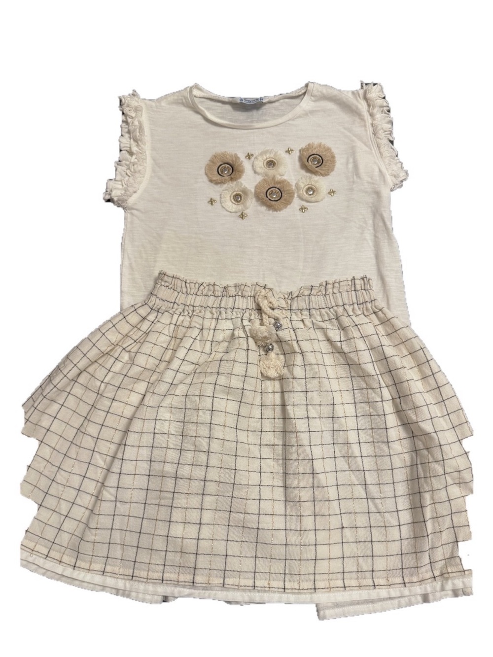 Mayoral Cream Checked Two-Piece Set